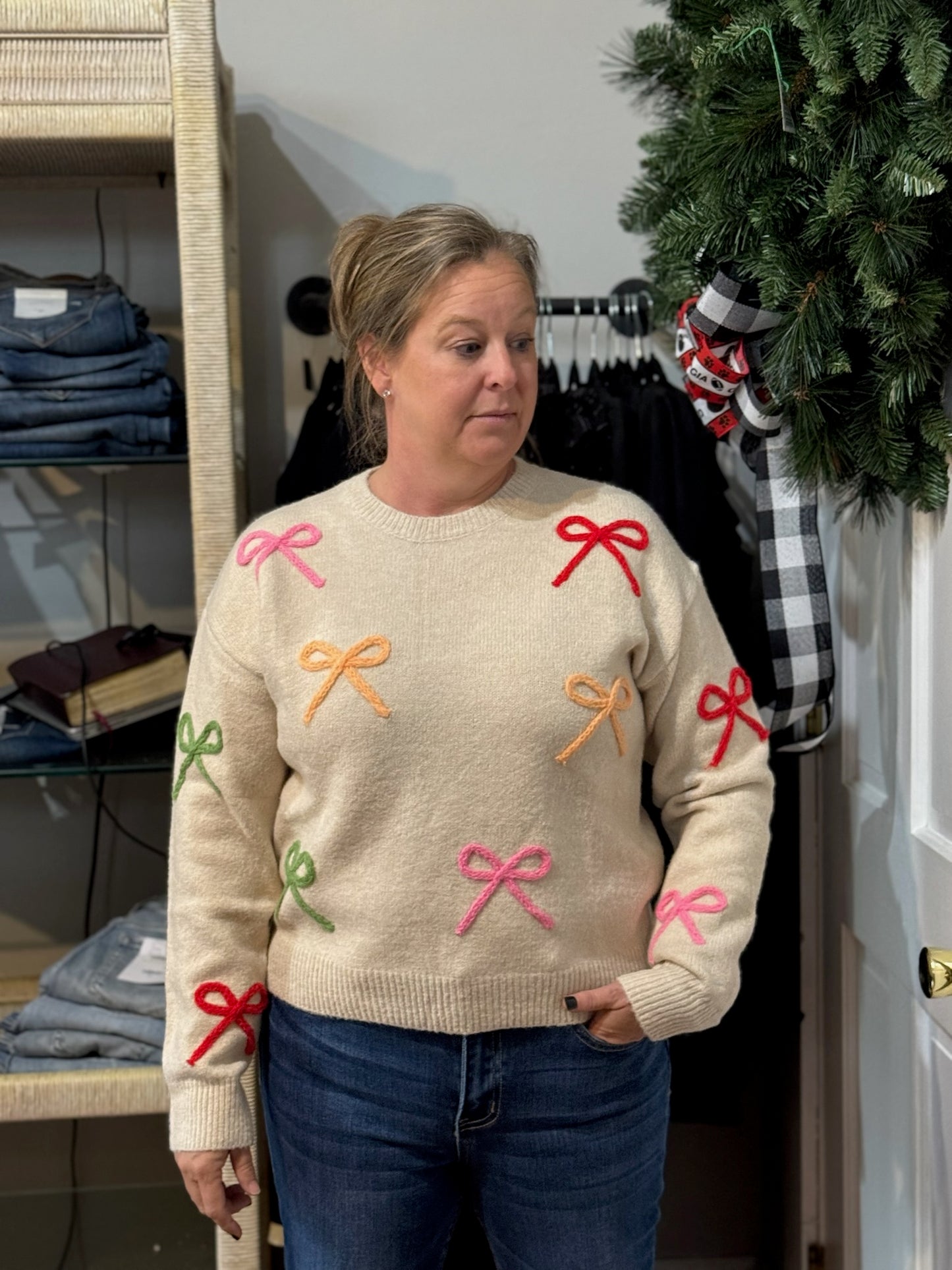 Ivory Sweater with Bowes